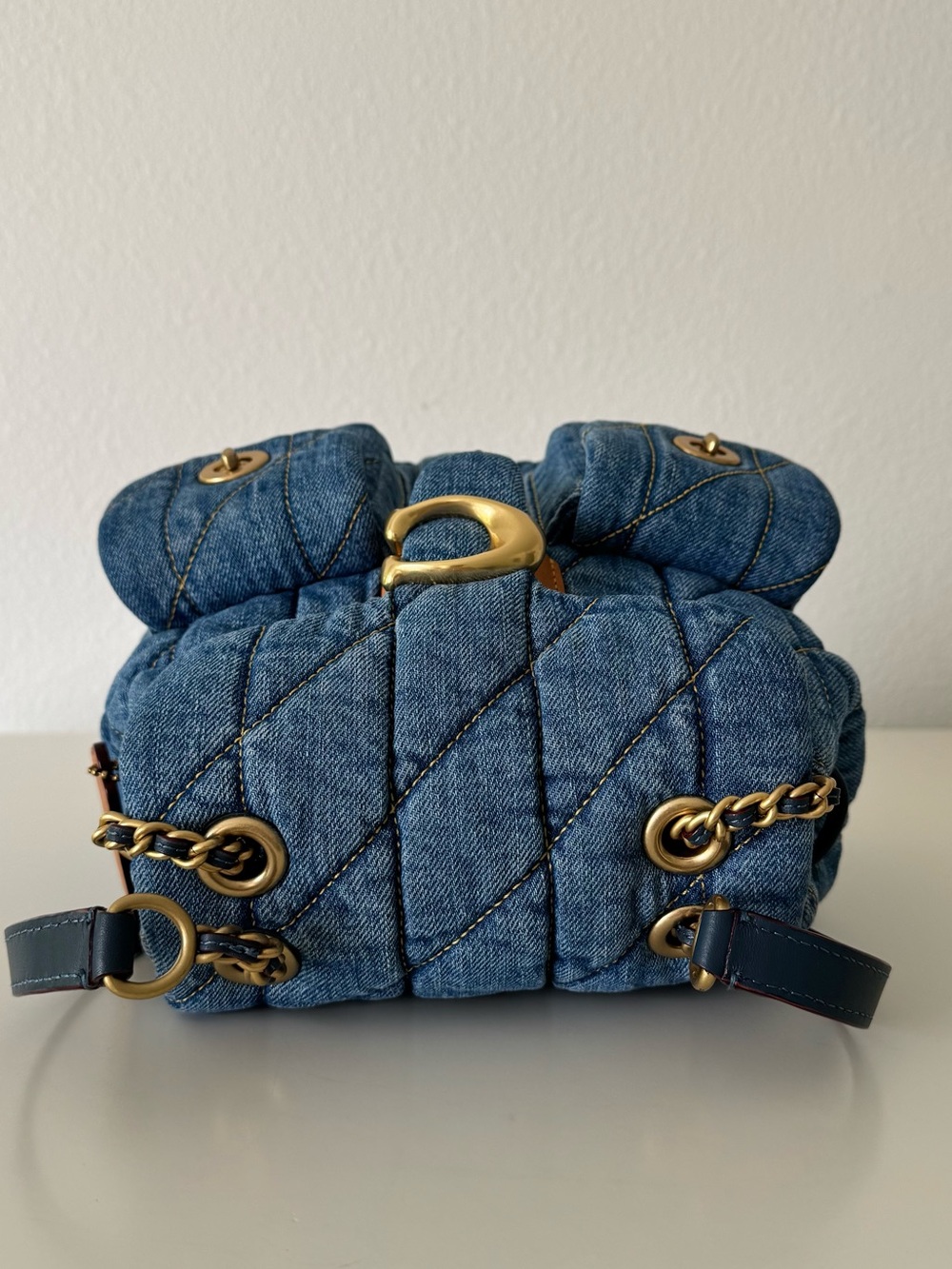 Coach Quilted Tabby Denim Indigo Backpack Shoulder Bag - Picture 11 of 15